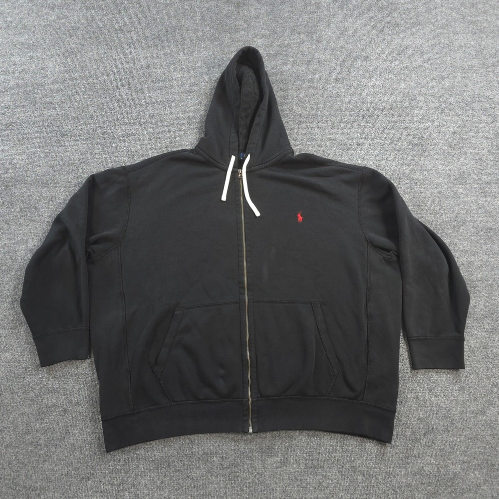 Polo Ralph Lauren Hoodie Mens 3XB Big Black Full Zip Fleece Pony Logo Sweatshirt
